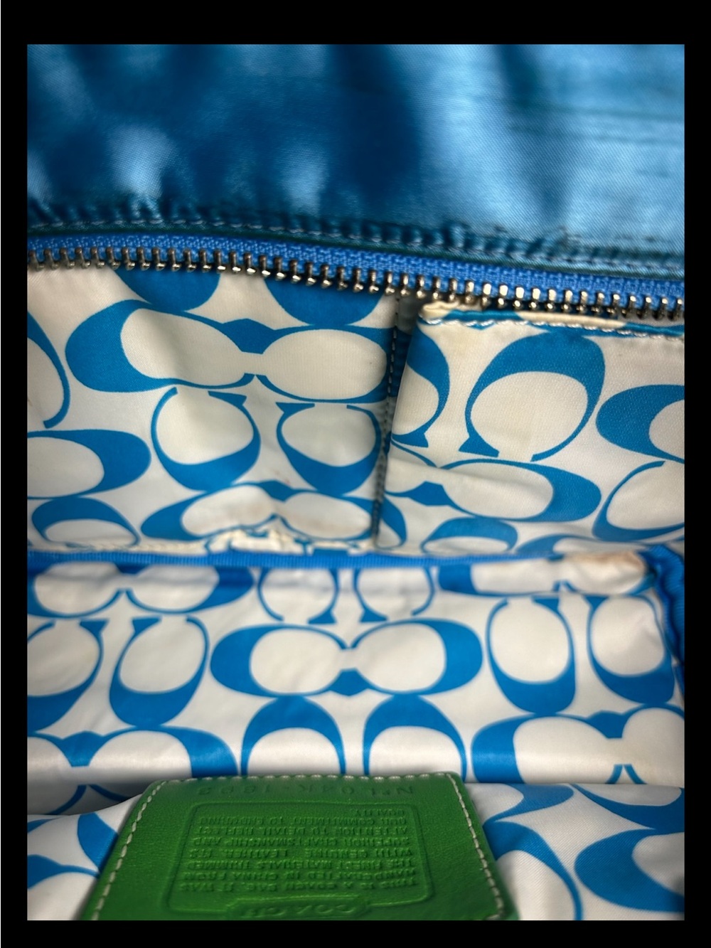 Coach Mini Satin-Nylon Tote Bag-Ocean Blue/Grass Green Leather-2004 Style: #1893 - Picture 14 of 14